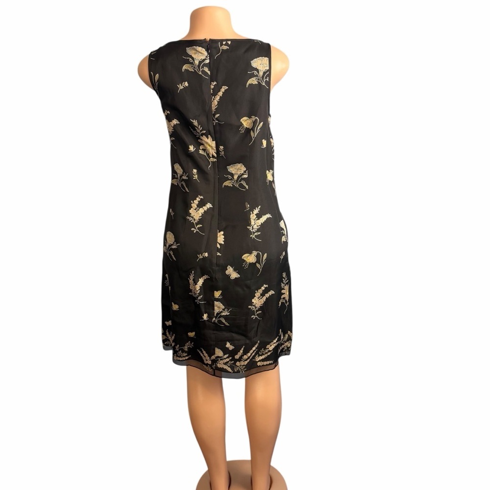 Ann Taylor Floral Embroidered Black Silk Shift Dress - Picture 8 of 12